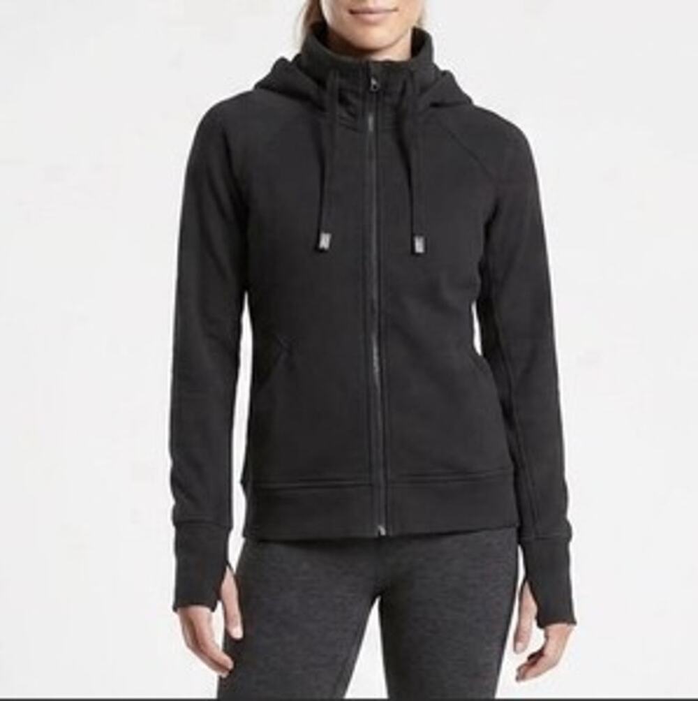 Athleta Triumph Long Sleeve Thumbhole Full-Zip Sweatshirt Hoodie Jacket Black 1X